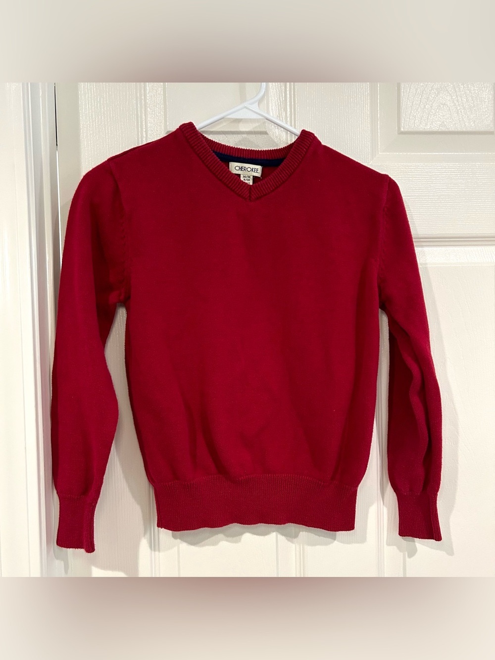 Cherokee Boys Red V-Neck Long Sleeve Sweater Youth Size M 8/10 100% Cotton